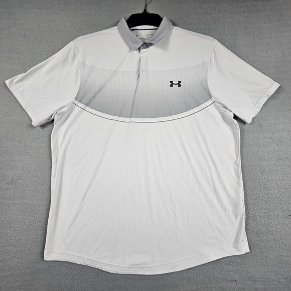 Under Armour Shirt Mens Large White‎ Grey Iso Chill Performance Golf Polo Shirt - Picture 2 of 5